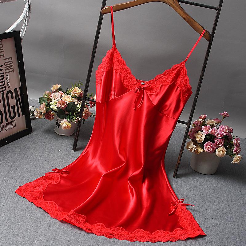 deanwangkt Brand New Chinese Women Robe Satin Nightgown Sexy Nightshirt Sleepwear Lace Bath Gown Summer Casual Home Night Dress Nighty - Deanwangkt