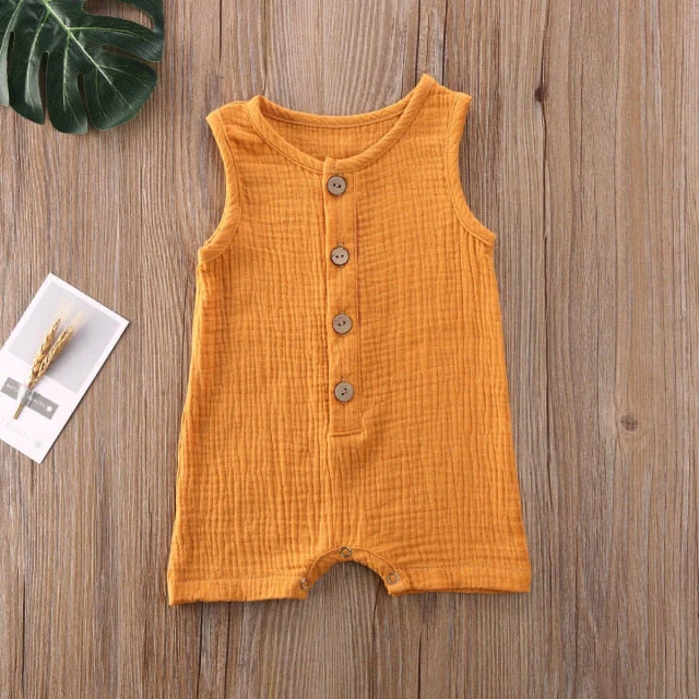 deanwangkt 0-24M Summer Solid Rompers Newborn Infant Baby Girl Boy Outfit Cotton Romper Jumpsuit Bebe Kids Ropa Sleevless Casual Clothes - Deanwangkt