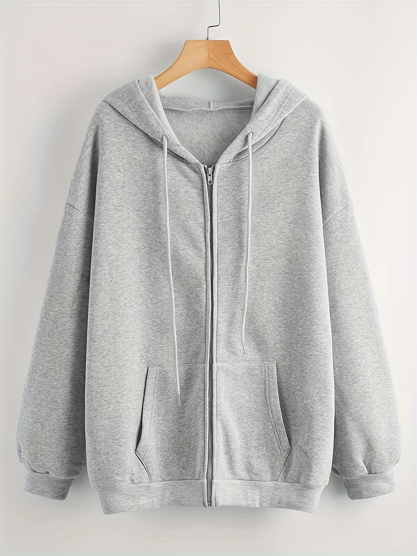 Hooded Casual Sports Fleece Sweatshirt, Solid Color Zipper Up Drawstring Hoodie, Women's Tops - Deanwangkt