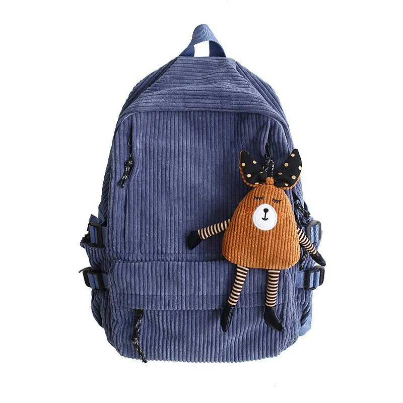 deanwangkt Women Corduroy Backpack Khaki SchoolBag Cute Teenage Girls Harajuku Female Bag Student Kawaii Lady Book Pack New Fashion Mochila - Deanwangkt