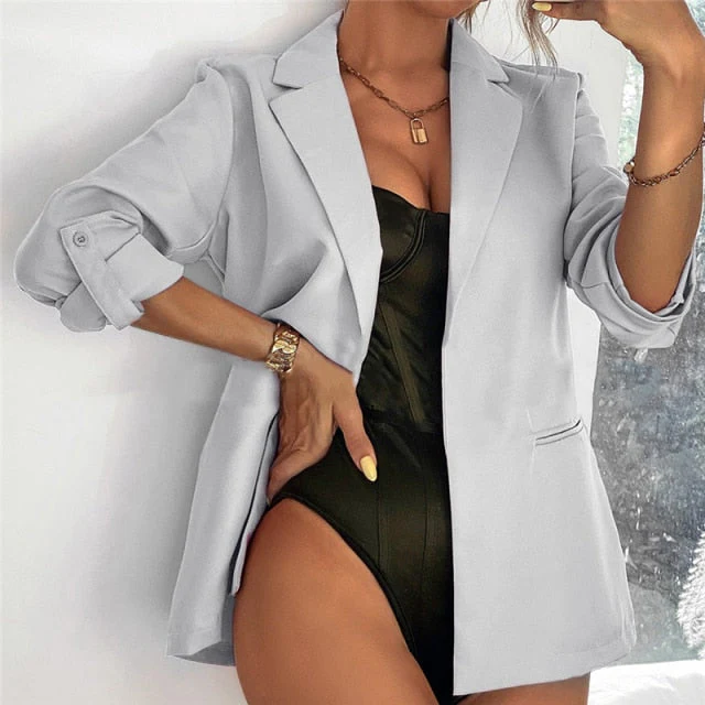 deanwangkt New Women Autumn Blazer Jacket Fashion Basic Blazer Casual Solid Button Long Sleeve Work Suit Coat Office Lady Elegant Blazers - Deanwangkt
