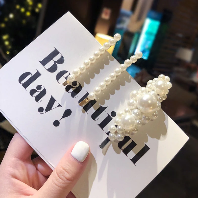 3/4/5pcs/Set Women Girls Elegant Full Pearls Geometric Hair Clips Sweet Hair Ornament Hairpin Barrette Headband Hair Accessories - Deanwangkt