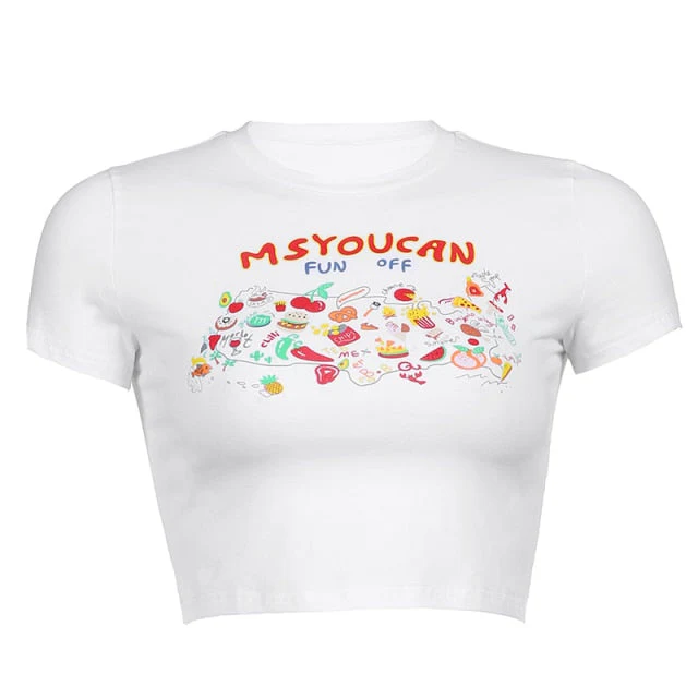 deanwangkt Artsu Angel Printed Short Sleeve Crop Top T Shirt Women Summer Clothes Cute Print T-shirt Ladie Streetwear Tee Shirt - Deanwangkt