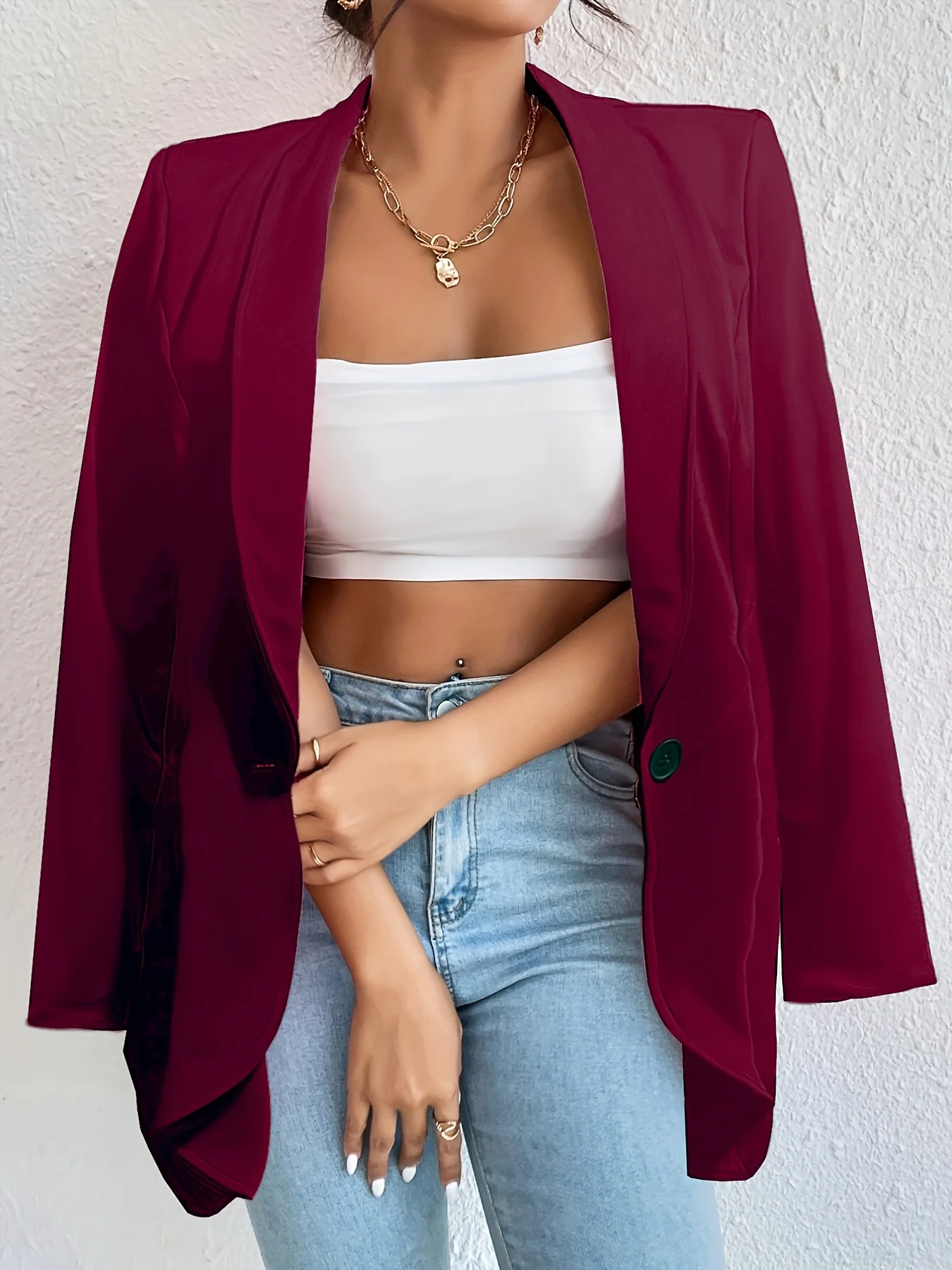 Solid Single Breasted Blazer, Casual Long Sleeve Lapel Blazer For Office, Women's Clothing - Deanwangkt