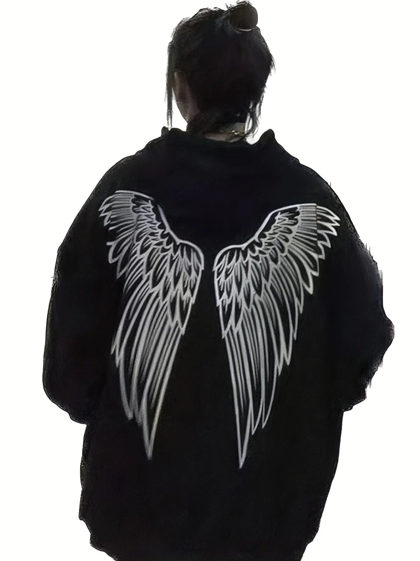 Wings Print Back Hoodies, Casual Drawstring Kangaroo Pocket Sweatshirt, Women's Clothing - Deanwangkt