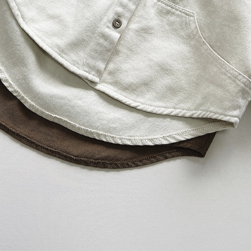 deanwangkt Autumn Boys solid color cotton shirts Girls brief turn-down collar casual shirt Kids Tops - Deanwangkt