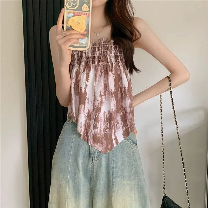 Summer Women Casual Slim Pullover Versatile Solid Bottom Camisole Tees Soft Sexy Ruched Stretch Cami Sleeveless Tank Top - Deanwangkt