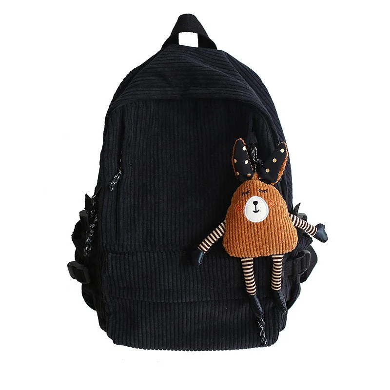 deanwangkt Women Corduroy Backpack Khaki SchoolBag Cute Teenage Girls Harajuku Female Bag Student Kawaii Lady Book Pack New Fashion Mochila - Deanwangkt