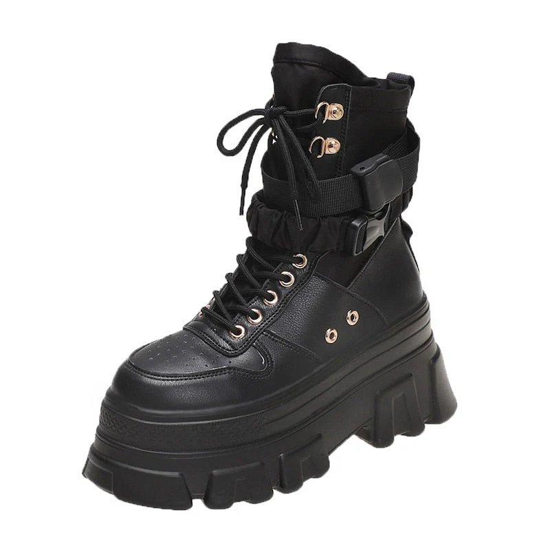 DEANWANGKT Punk Style Women Ankle Boots Thick Sole Short Booties Buckle Straps Platform Shoes Woman Ladies Knight Boot Autumn Botas Mujer - Deanwangkt