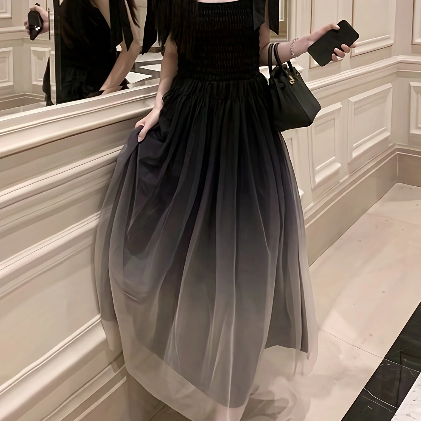 deanwangkt  Gradient Color Square Neck Dress, Elegant Sleeveless Ruffle Hem Aline Dress For Spring & Summer, Women's Clothing - Deanwangkt