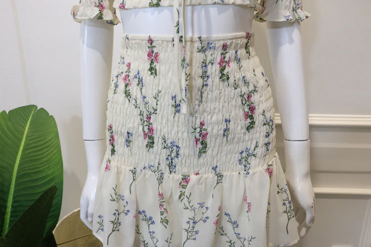 deanwangkt Women Set Boho Sew Summer Sexy Women 2 Two Piece Set Crop Top High Waist Mini Skirt Suits Lady Chic Floral Bodycon Party Clothes Fairy Dress - Deanwangkt