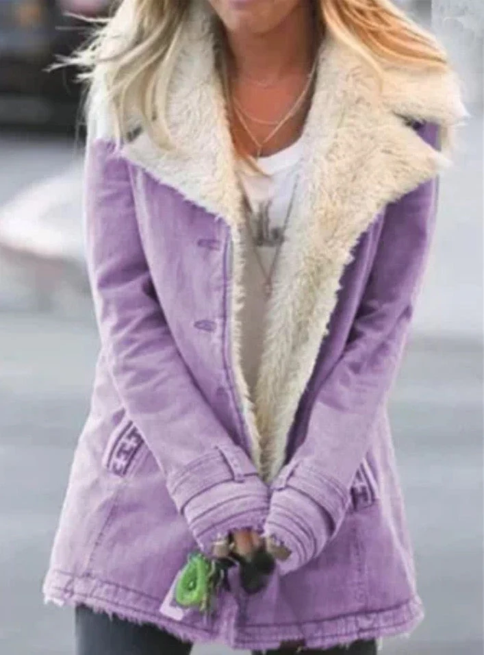 deanwangkt  new hot-selling lapel printing single-breasted long-sleeved plush plush coat women's coat winter coat women elegant - Deanwangkt