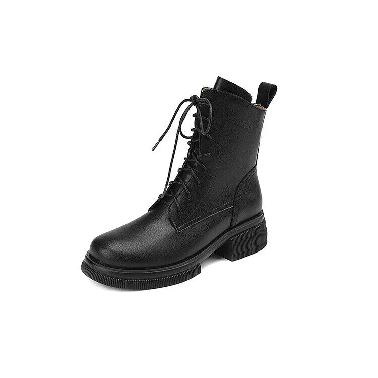 deanwangkt  fashion inspo    Fall/Winter Shoes Women Split Leather Ankle Boots Women Round Toe Chunky Boots for Women Casual Zipper Black Women Boots - Deanwangkt