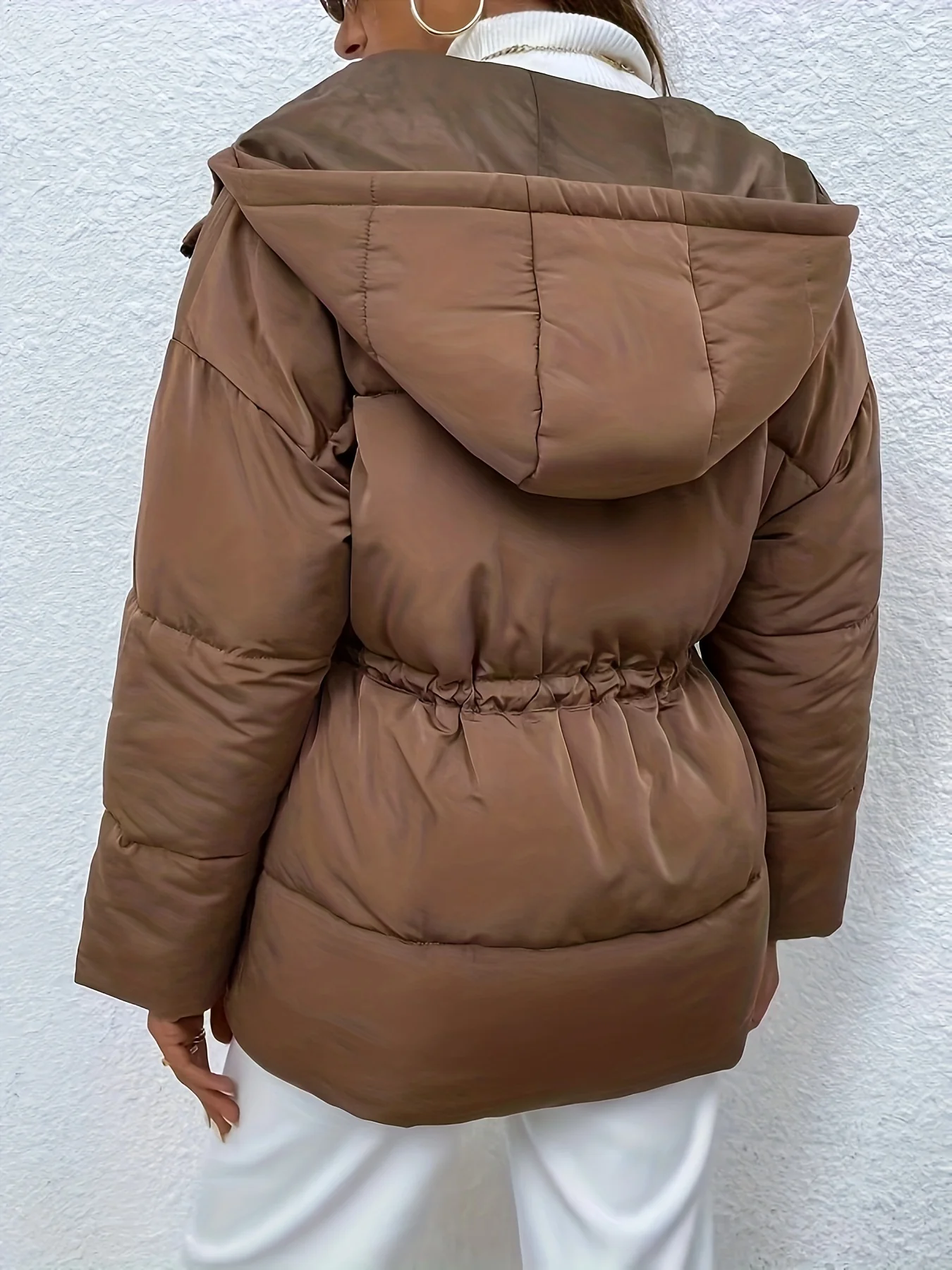 Drawstring Warm Hooded Coat, Casual Zip Up Long Sleeve Winter Outerwear, Women's Clothing - Deanwangkt