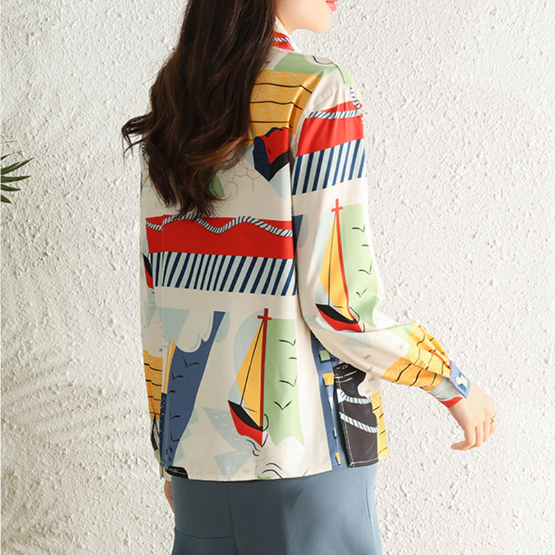 deanwangkt Fashion printing ladies shirts women blouses Spring Summer Long sleeve turn-down collar tops female Mujer blusas - Deanwangkt