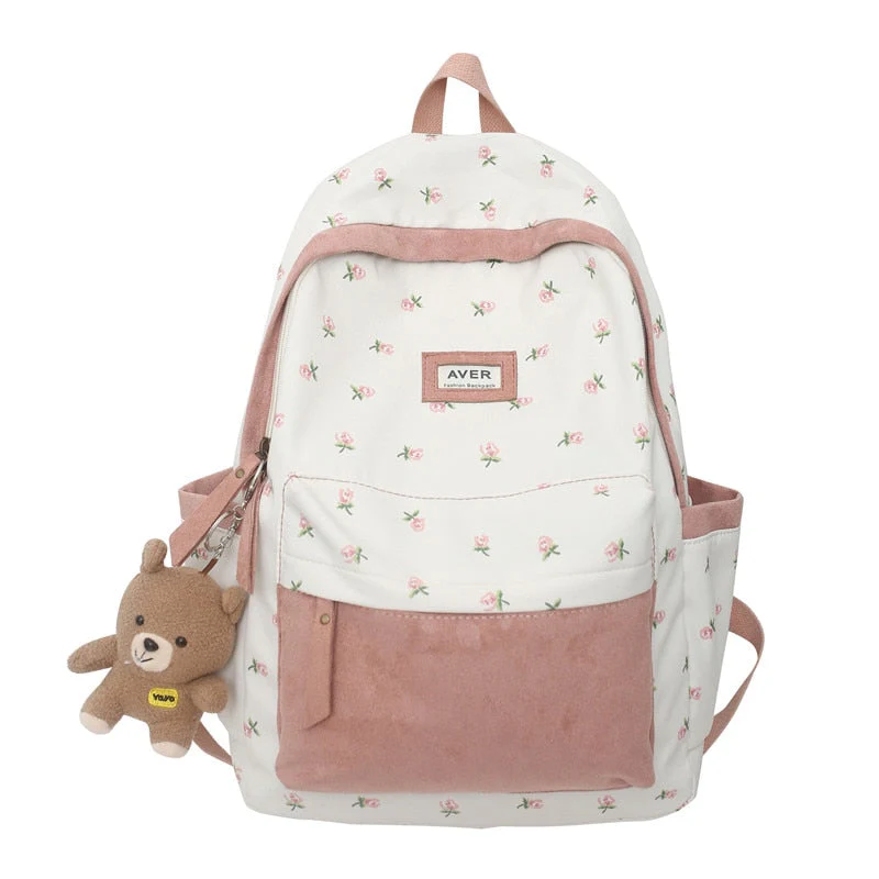 Girl Trendy Nylon Kawaii Flannel Floral Bag Ladies Cute College Backpack Women Travel Student Bag Female Laptop Backpack Fashion - Deanwangkt