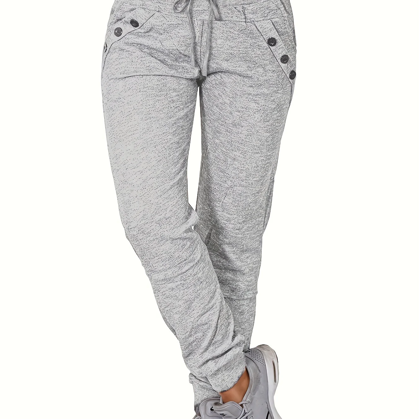 deanwangkt-1  Solid Tie Waist Pants, Casual Long Length Jogger Pants With Pockets For All Season, Women's Clothing - Deanwangkt