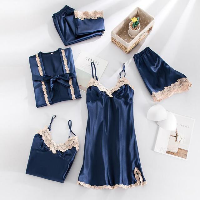 deanwangkt Women Robe Set Satin Sleepwear Lace Kimono Bathrobe Gown Sexy Nightwear Home Clothes Silky Bride Bridesmaid Dressing - Deanwangkt