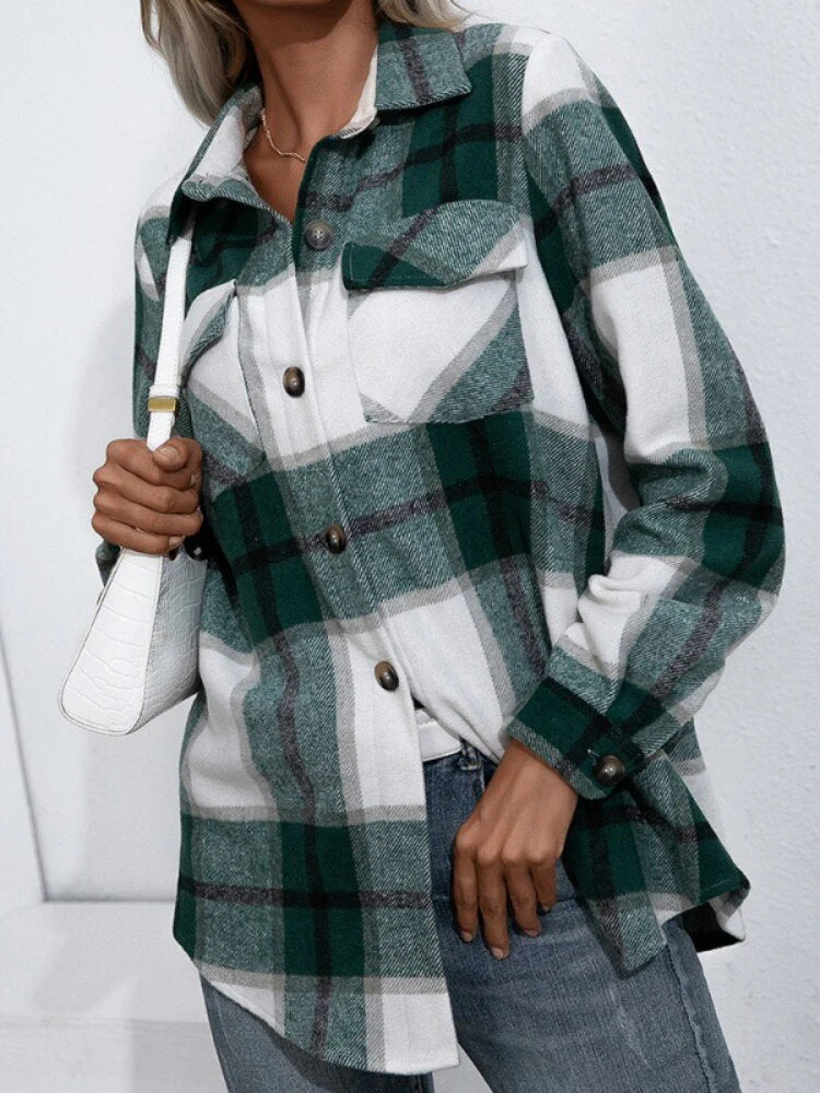 deanwangkt  Spring Autumn Women Coats Casual Loose Vingage Long Sleeve Shirts Turn-down Collar Single Breasted Outerwear Plaid Jackets - Deanwangkt