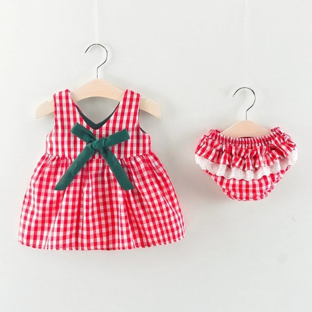 deanwangkt NEW Newborn Baby Girls Clothes Sleeveless Dress+Briefs 2PCS Outfits Set Striped Printed Cute Clothing Sets Summer Sunsuit 0-24M - Deanwangkt