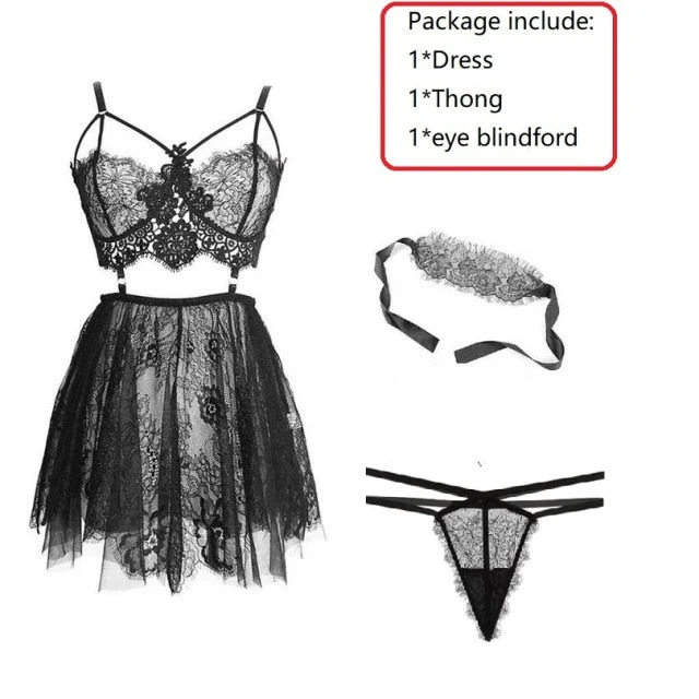 deanwangkt Women Sexy Sleepwear Backless Wear Night Gowns With Thong Sets V-Neck Lace Ladies Nightwear Red Black White - Deanwangkt