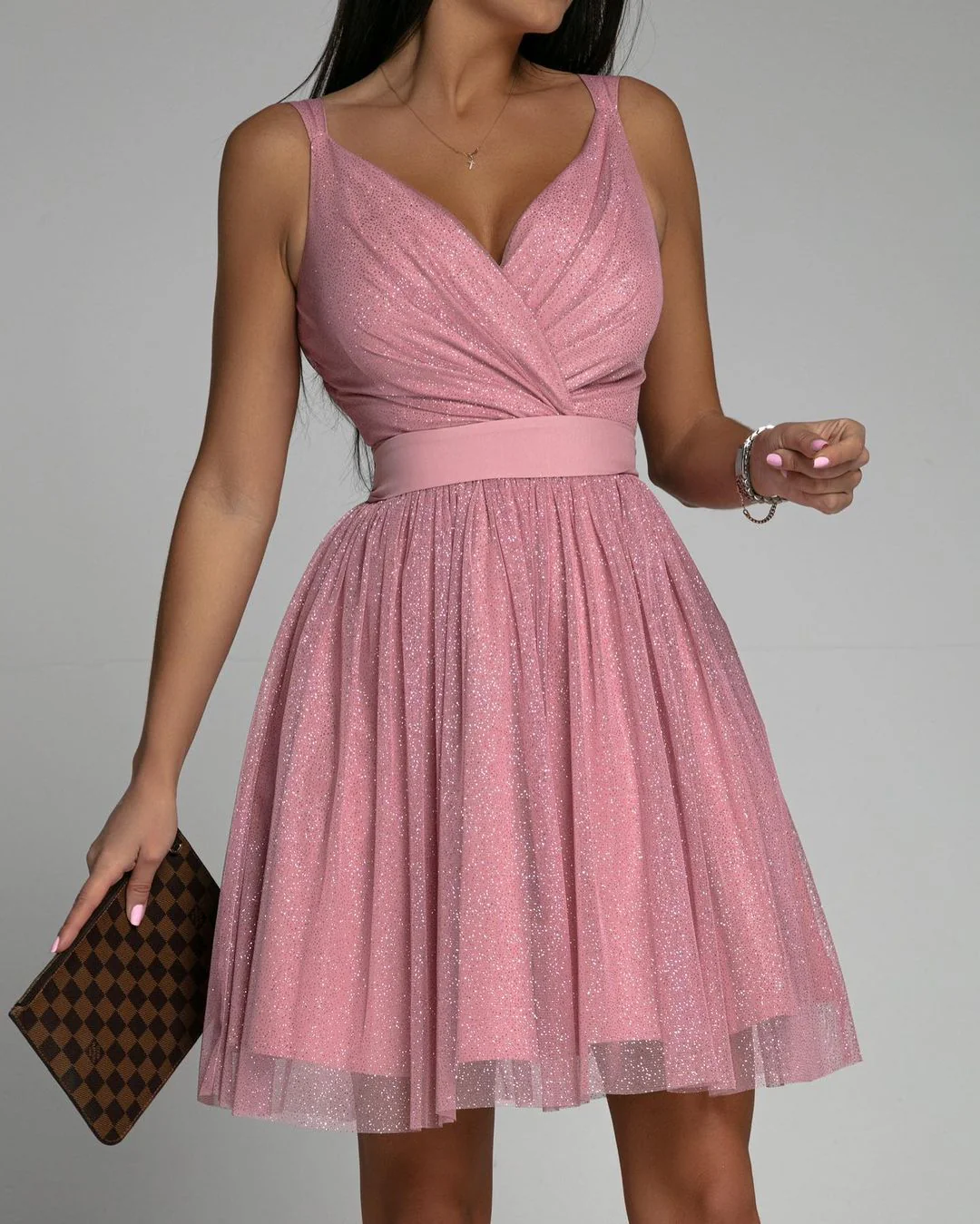 deanwangkt Women's Dress for New Year Christmas Party Dot Print O-neck Long Sleeve Double-layer Gauze Stitching Elegant Dress - Deanwangkt