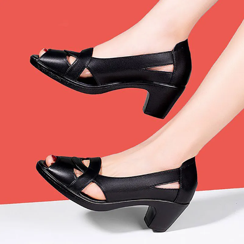 deanwangkt Women Shoes Peep Toe Pumps Hollow Outs High Heels Sandals Boat Shoes Platform Pumps Woman Open Toe Sandalias mujer Summer - Deanwangkt