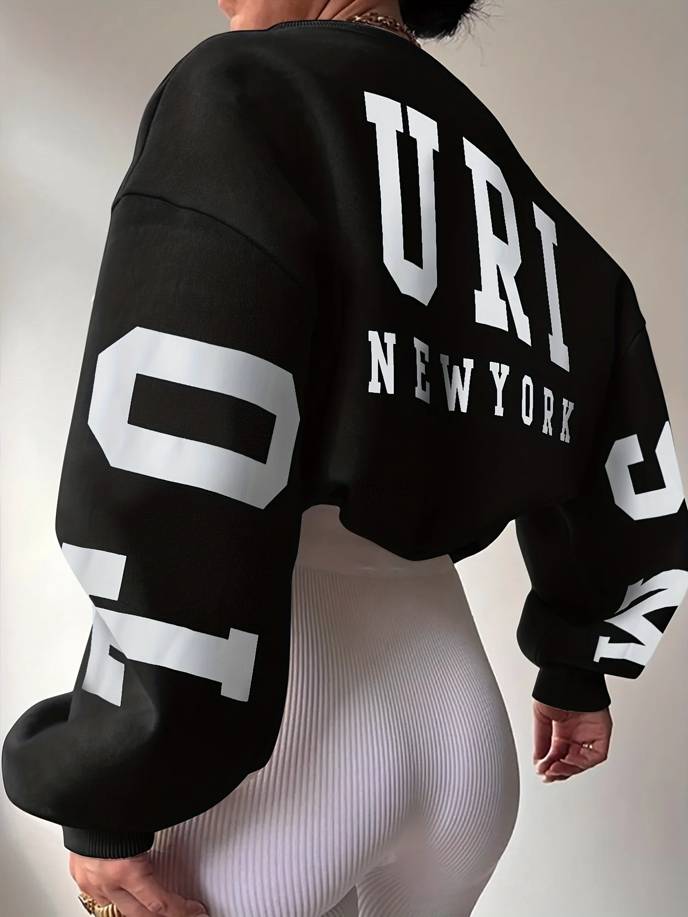 Letter Print Back Sweatshirt, Casual Crew Neck Long Sleeve Sweatshirt, Women's Clothing - Deanwangkt