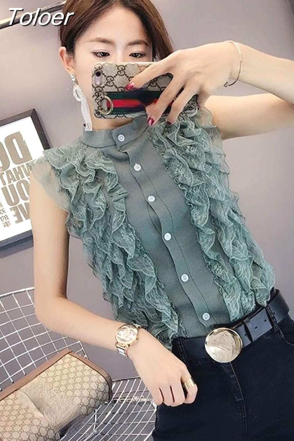deanwangkt Blusas Mujer De Moda Summer Blouses for Women Lace Ruffles Knit Sweet Temperament Tops Female Korean Vintage Blouse Shirts - Deanwangkt