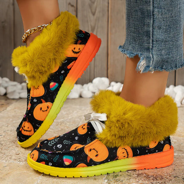 deanwangkt - Black Casual Patchwork Frenulum Printing Round Keep Warm Comfortable Out Door Shoes - Deanwangkt