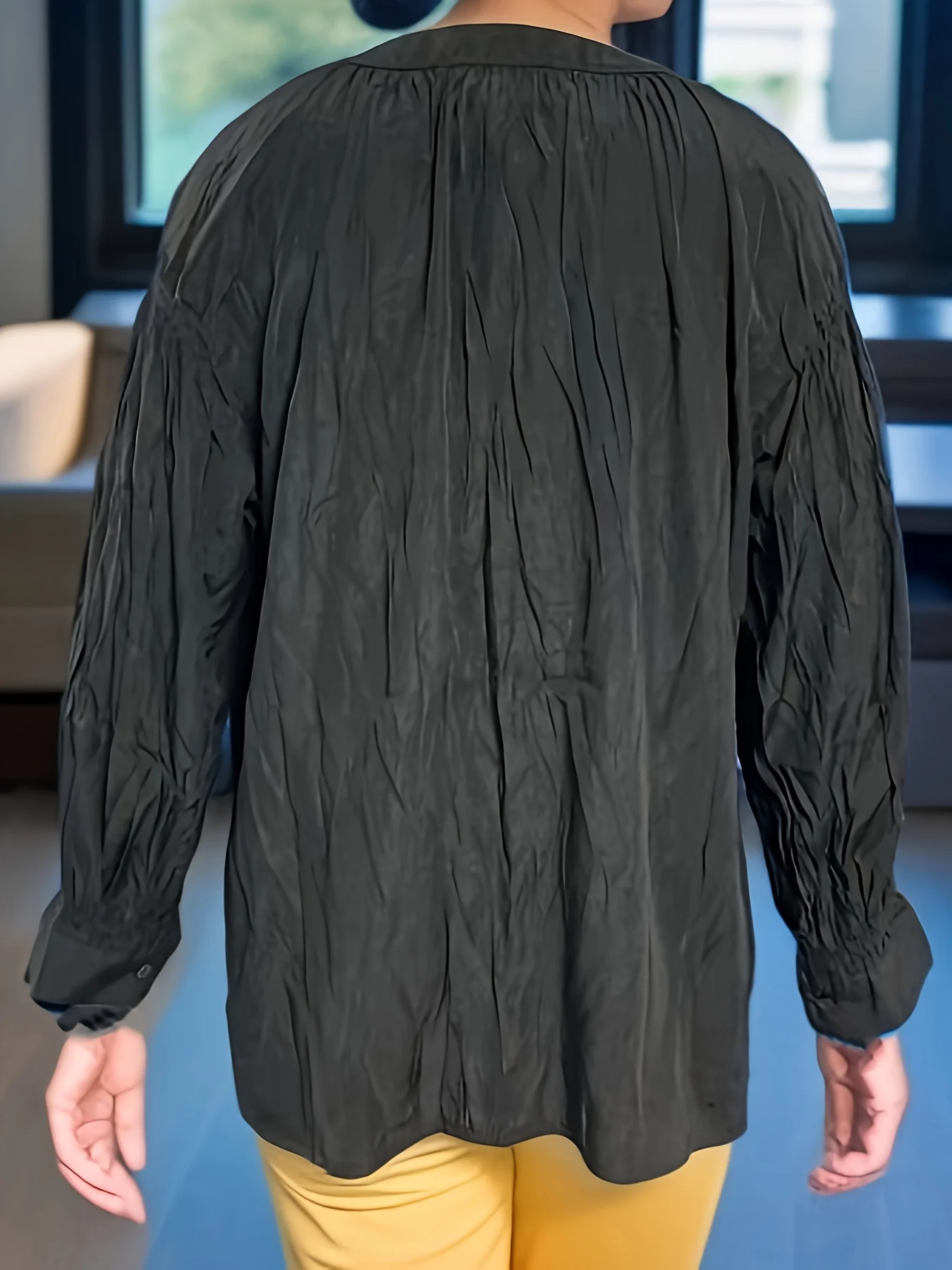 Solid V Neck Button Front Blouse, Casual Long Sleeve Blouse For Spring & Fall, Women's Clothing - Deanwangkt