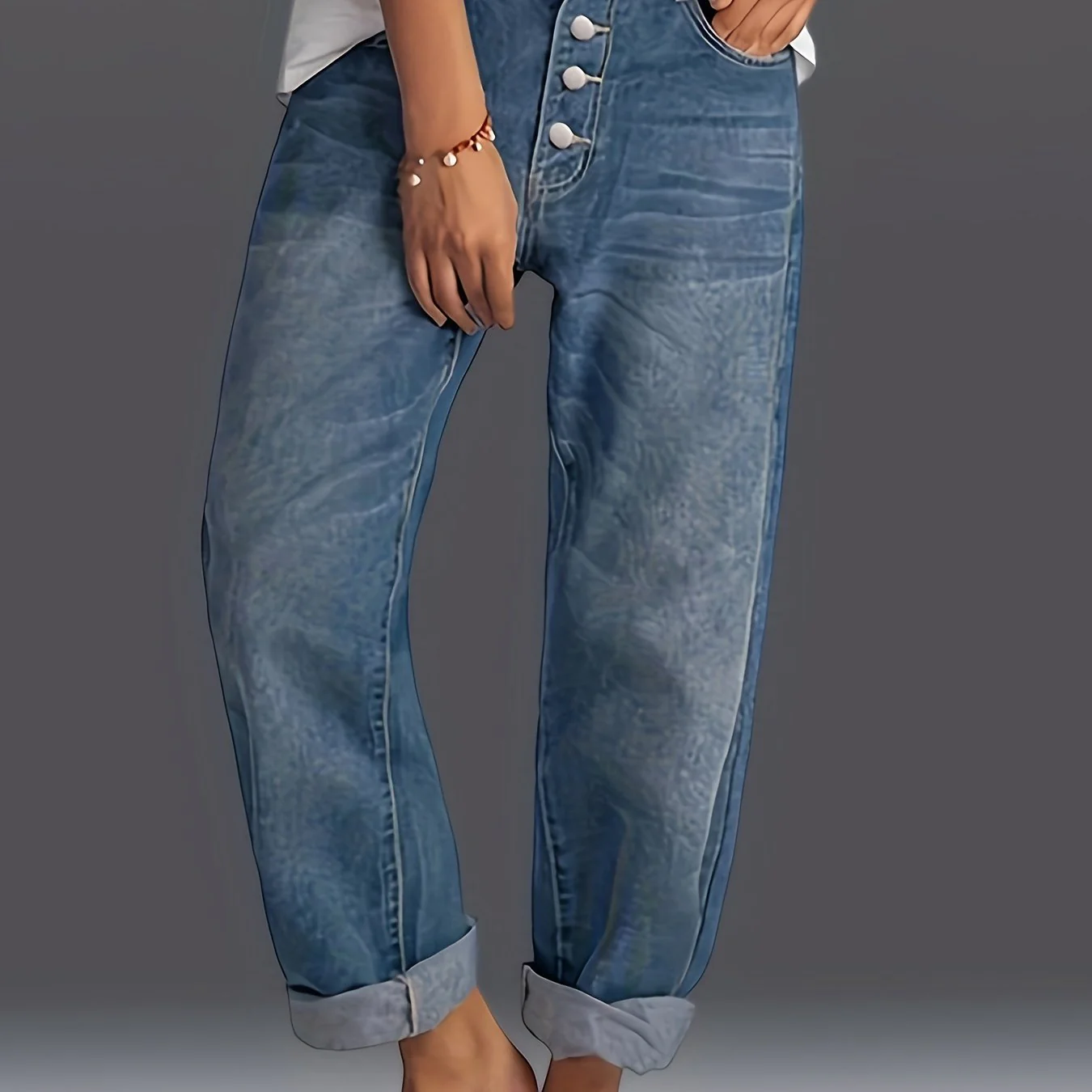 Single Breasted Button Straight Jeans, Slant Pockets Loose Fit Casual Denim Pants, Women's Denim Jeans & Clothing - Deanwangkt