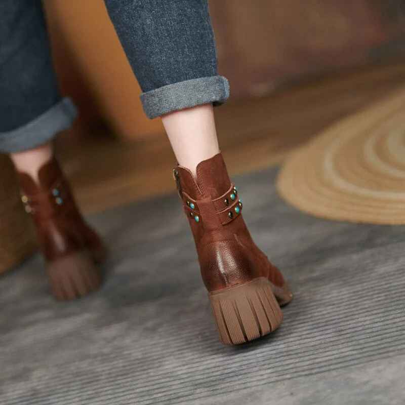 deanwangkt Autumn Boots    Fashion Women Boots Round Toe Thick Heel Women Shoes Genuine Leather Boots for Women New Fall Shoes Women Ankle Boots Women - Deanwangkt