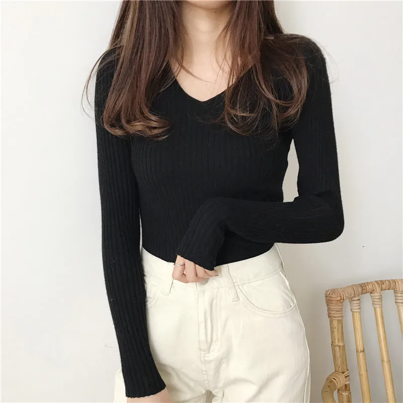 deanwangkt New Autumn Winter Women Sweater Sold Warm Turtlenecks Casual V Neck Oversized Lady Sweaters Knitted Pullover Top Pull Femme - Deanwangkt
