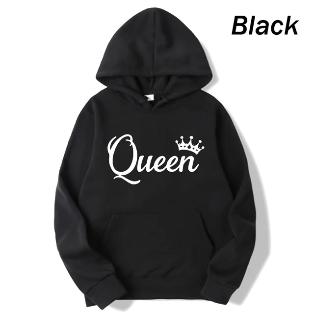 deanwangkt Fashion Men Women Long Sleeve Pullover Hooded Sweatshirts Unisex King and Queen Print Hoodies Casual Streetwear Couple Sweat - Deanwangkt