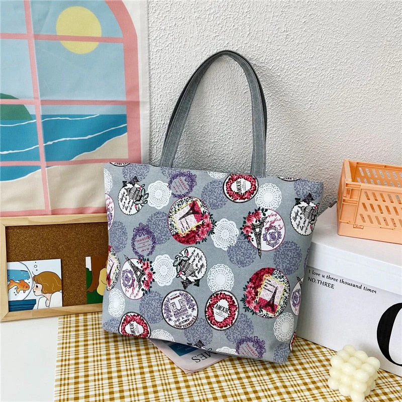deanwangkt Fashion Folding Women Big Size Handbag Tote Ladies Casual Flower Printing Canvas Graffiti Shoulder Bag Beach Bolsa Feminina - Deanwangkt