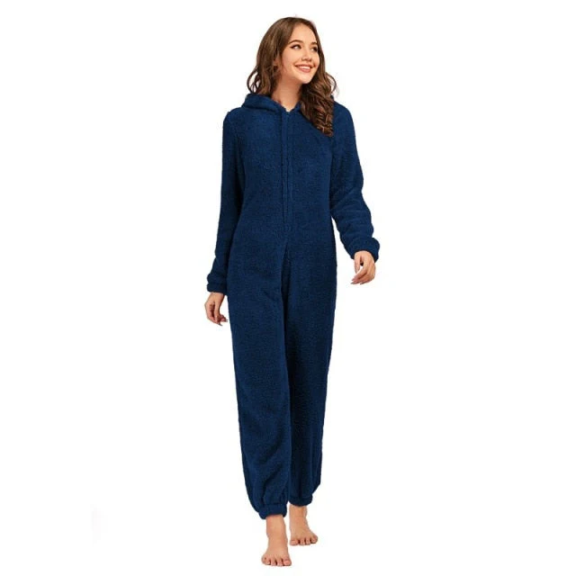 Winter Warm Pyjamas Women Onesies Fluffy Fleece Jumpsuits Sleepwear Overall Plus Size Hood Sets Pajamas For Women Adult - Deanwangkt