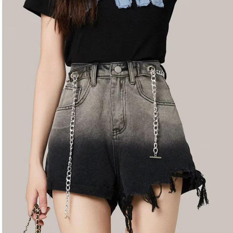 deanwangkt New Women's Thin Shorts Jeans Thin Denim Summer Versatile Water Wash Light Fashion High Waist Straight Pants - Deanwangkt