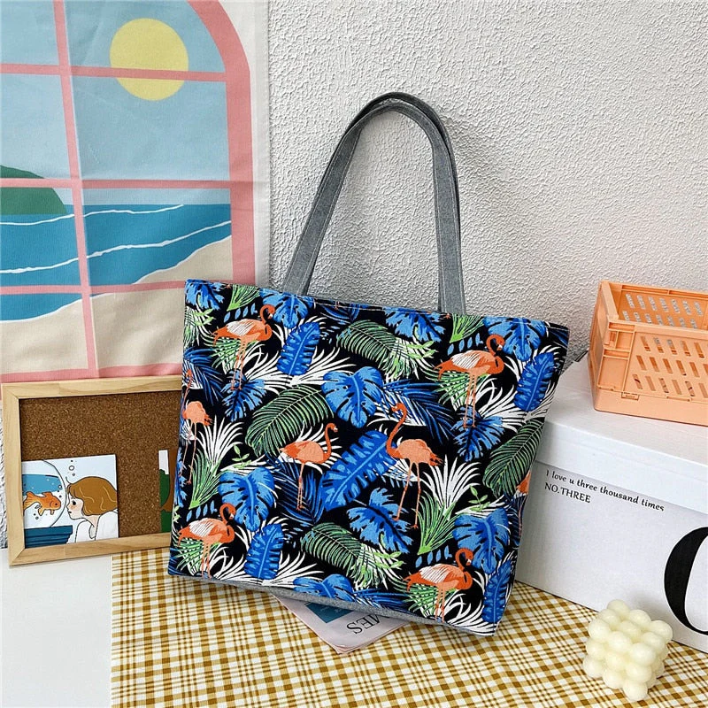 deanwangkt Fashion Folding Women Big Size Handbag Tote Ladies Casual Flower Printing Canvas Graffiti Shoulder Bag Beach Bolsa Feminina - Deanwangkt
