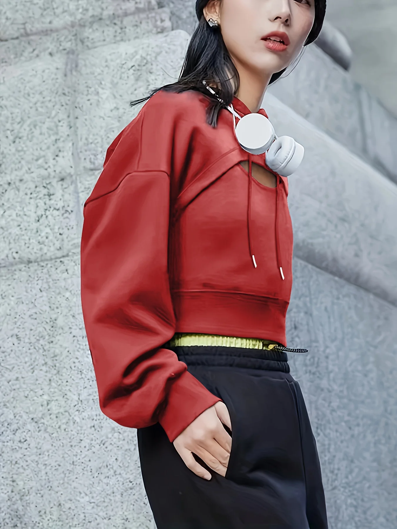 deanwangkt  Casual Two-piece Set, Drawstring Crop Hoodie & Solid Top Outfits, Women's Clothing - Deanwangkt