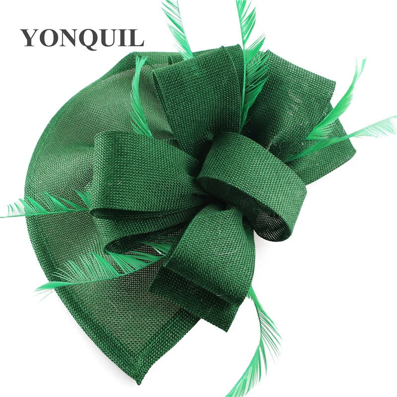 Vintage Big Derby Women Green Fascinators Hats Elegant Female Event Feather Headwear Race Hair Accessories Millinery Hats SYF66 - Deanwangkt