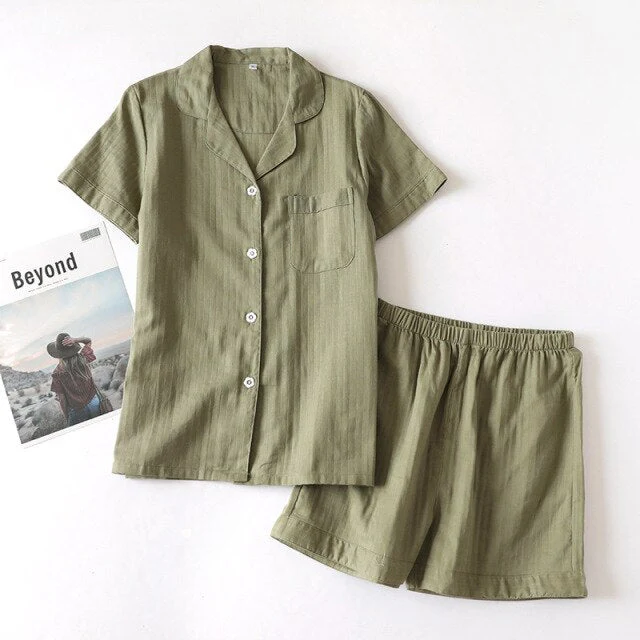 deanwangkt  Pyjamas Women 100% Cotton Short Sleeves Ladies Pajama Sets Shorts Cute Cartoon Print Japanese Simple Sleepwear Homewear Pijamas - Deanwangkt