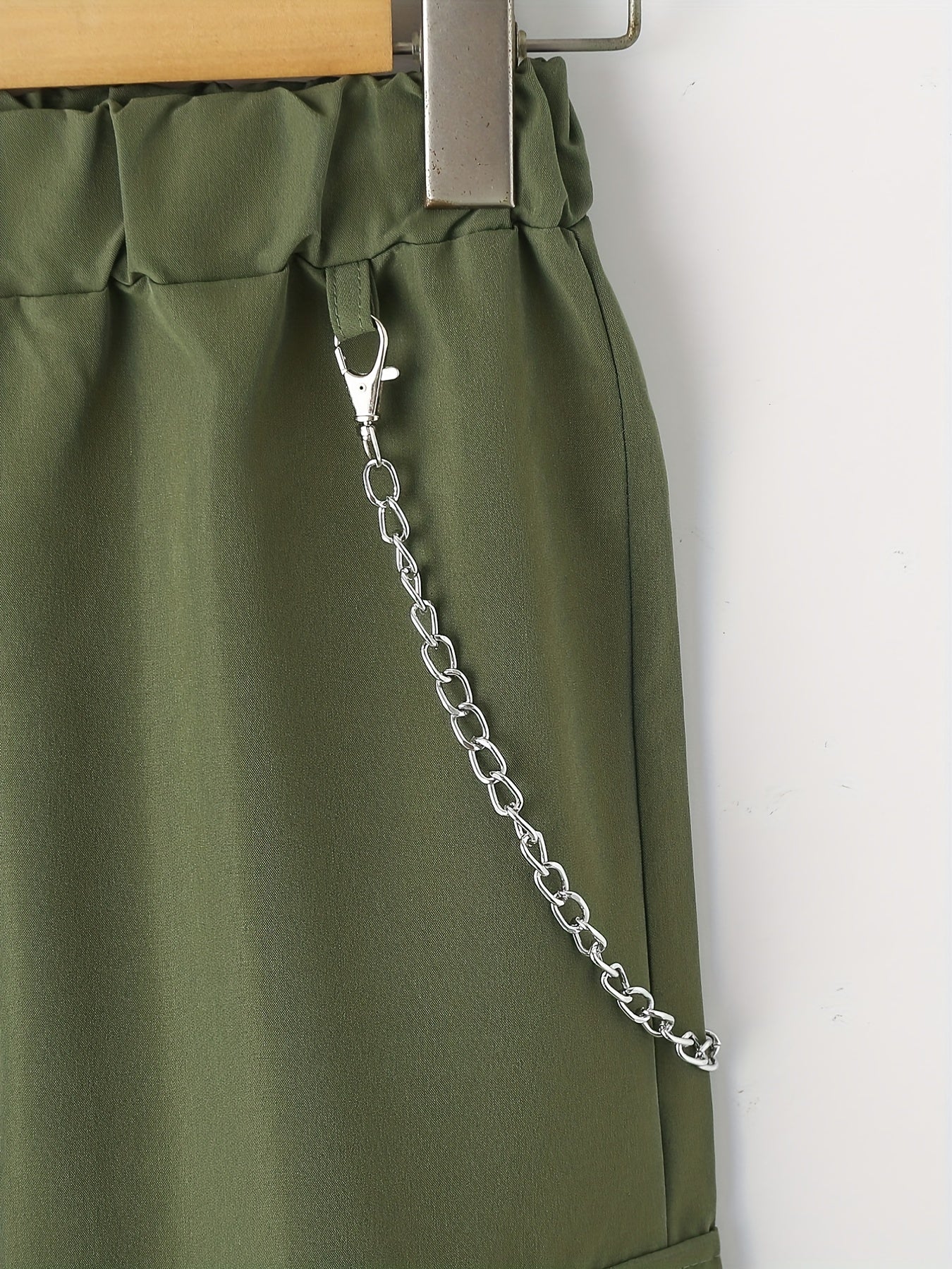 Boys Casual Cargo Pants With Chain Decor, Elastic Waist Jogger Pants With Pocket, Kids Clothing - Deanwangkt