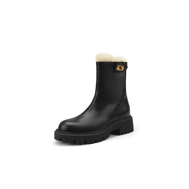 deanwangkt Autumn Boots    Winter Women Boots Round Toe Chunky Boots for Women Split leather Shoes Women Thick Heel Boots Wool Blend Warm Boots Snow Boots - Deanwangkt