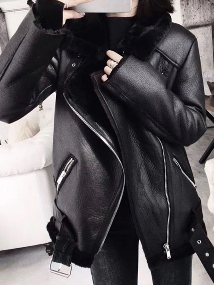 Black Friday Sales Winter Coats Women Thick Faux Leather Fur Sheepskin Coat Female Fur Leather Jacket Aviator Jacket Casaco Feminino - Deanwangkt