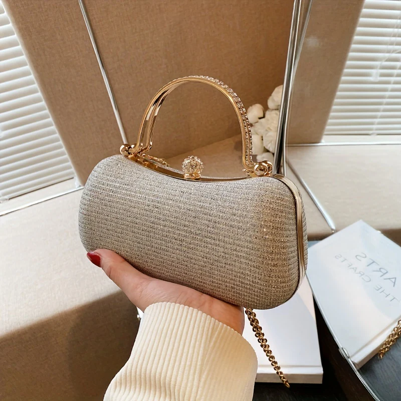Glitter Box Evening Bag, Top Ring Clutch Prom Purse, Trendy Chain Handbags For Wedding Party - Deanwangkt