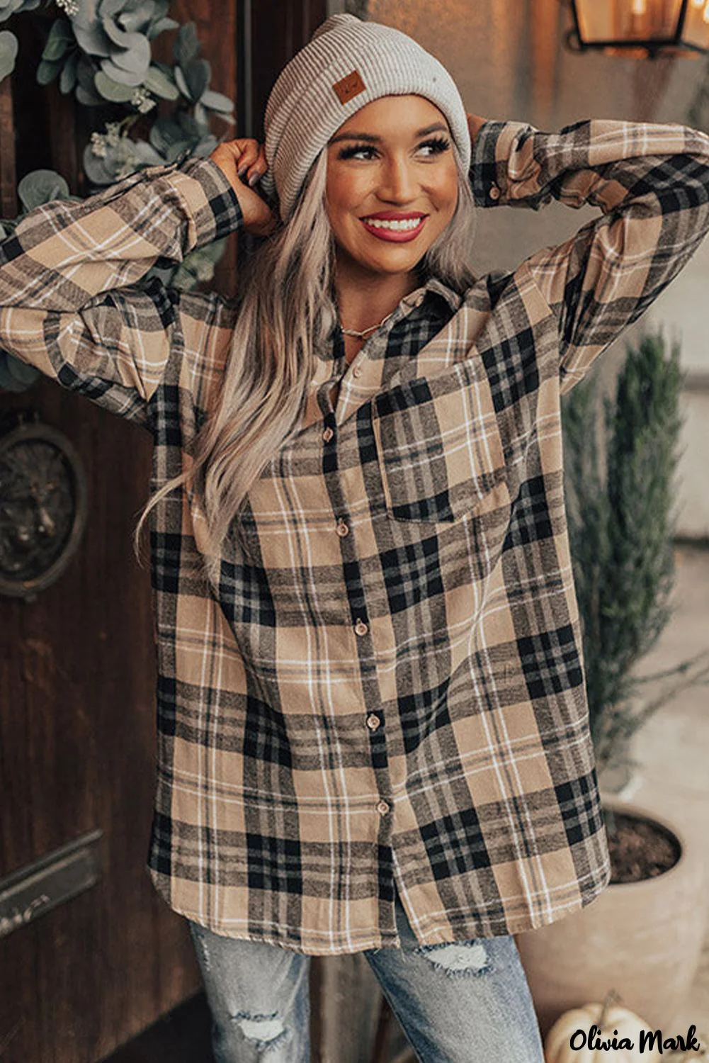 Deanwangkt - Khaki Check Button Long Sleeve Shirt - Deanwangkt
