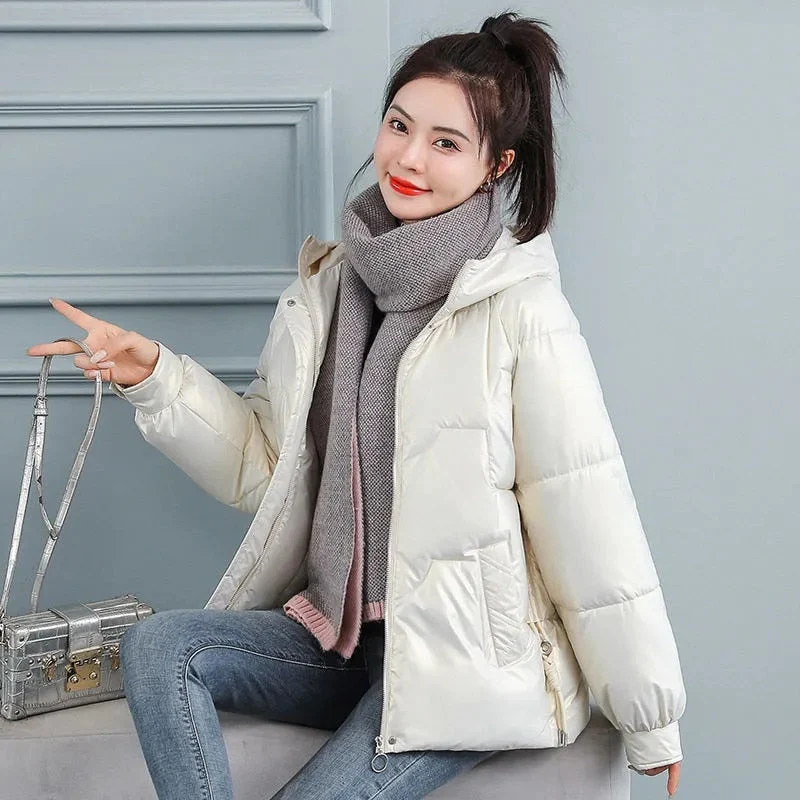 Christmas Gift Deanwangkt New Women's Coats Winter Jacket Fashion Glossy Hooded Jackets Parkas Thick Warm Female Cotton Padded Parka Coat Outwear - Deanwangkt