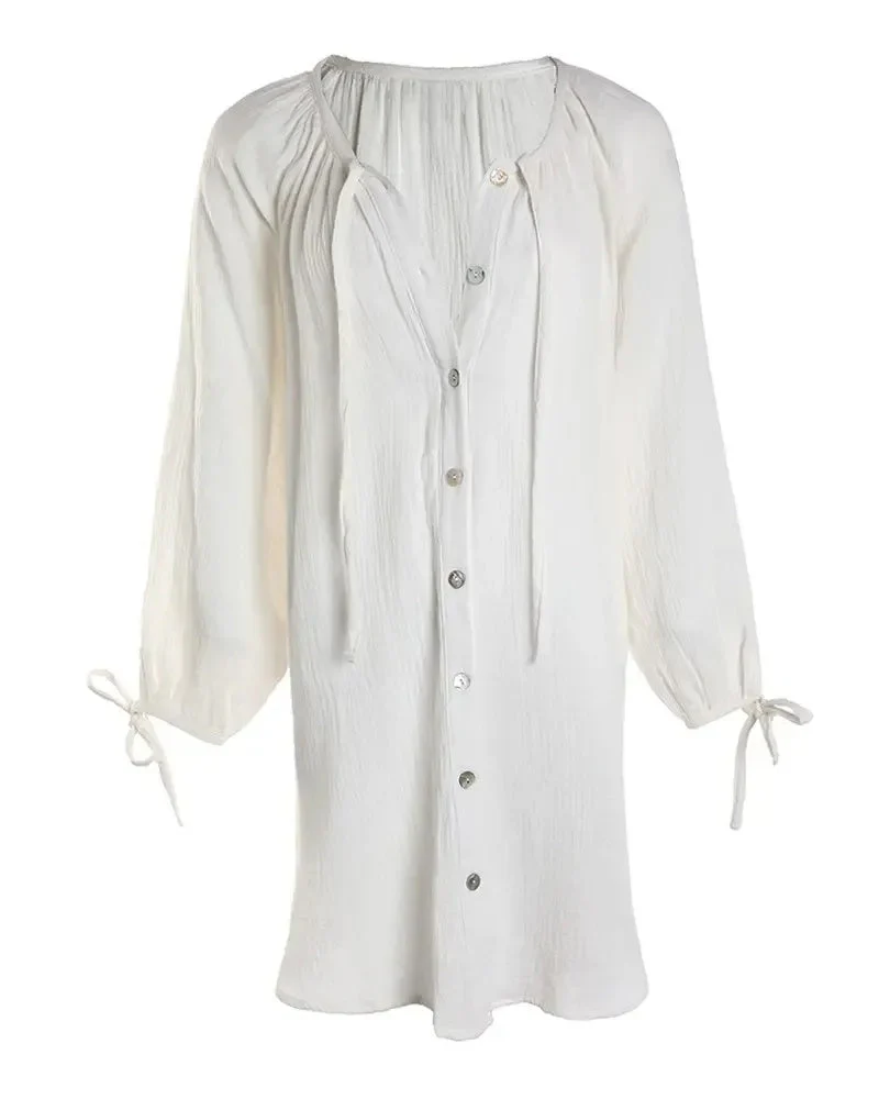 Deanwangkt - Casual Long Sleeve Button Front Maxi Shirt - Deanwangkt