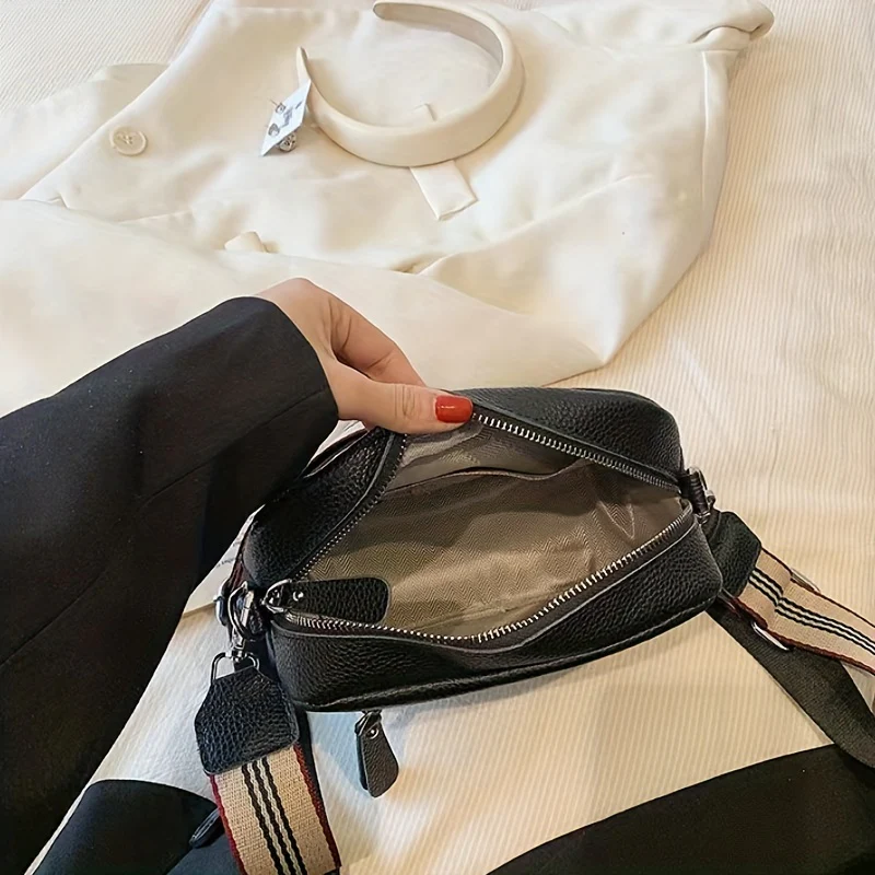 Simple Square Crossbody Bag, Women's Leather Shoulder Bag, Casual Every Day Purse With Zipper - Deanwangkt